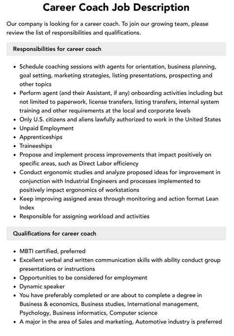 small business coach job description.